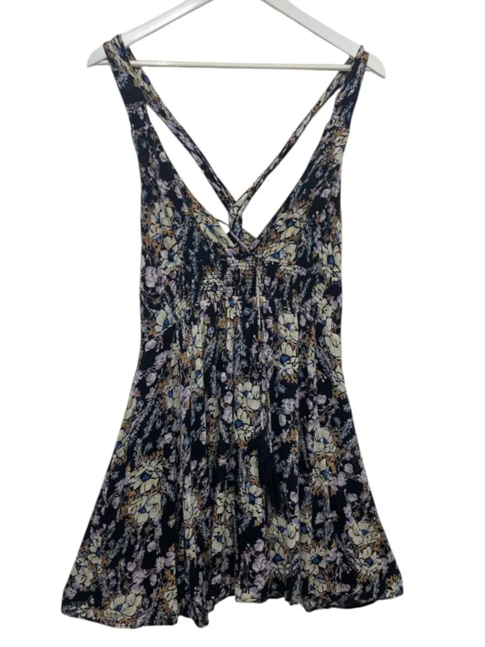 Free People Washed Ashore Halter Mini Dress Black Floral Size L